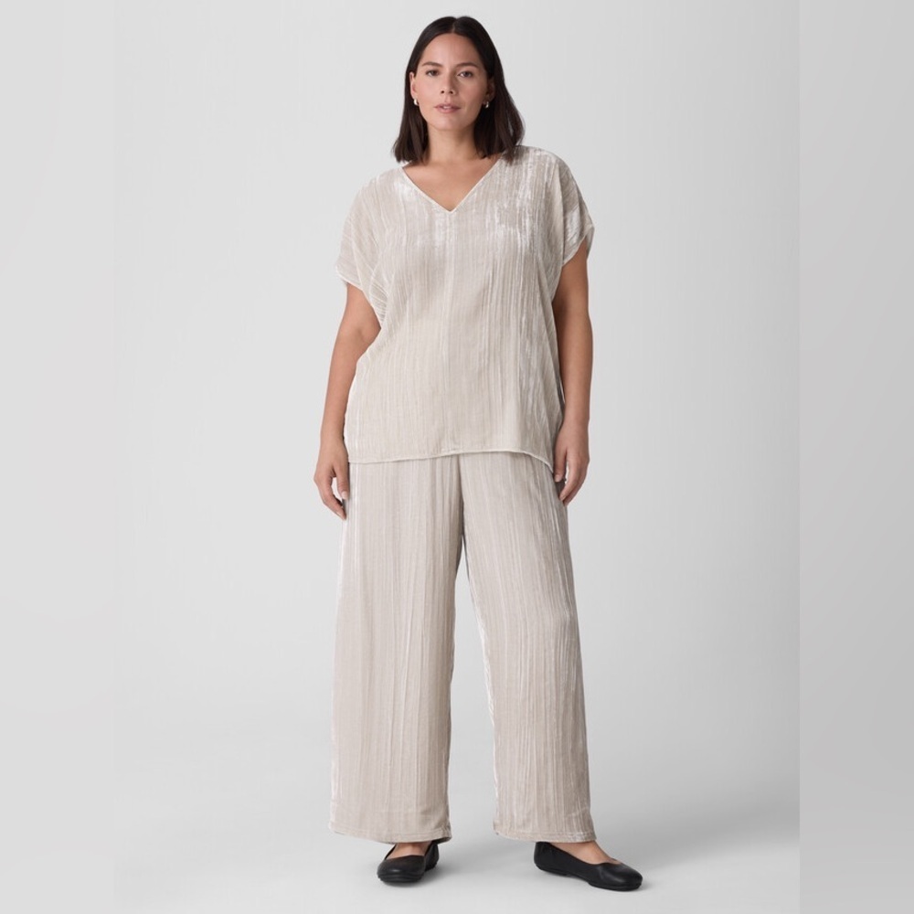 Eileen fisher NWTCrushed Velvet V-Neck Square Top
Size Large Viscose Silk Blend